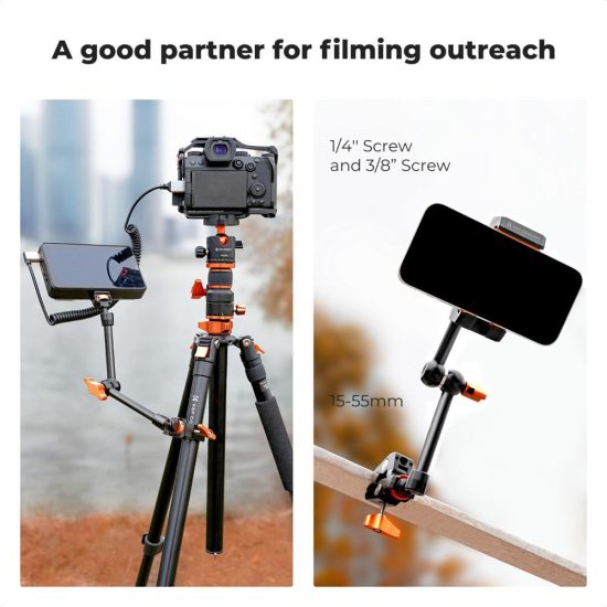 K&F Concept 11-Inch Magic Arm with 1/4-Inch Screw & 360° Ball Heads for Monitor LED Light & Camera Rig