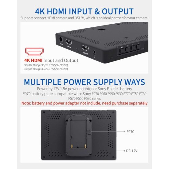 FEELWORLD T7 PLUS 7 Inch 3D LUT DSLR Camera Field Monitor with Waveform 4K HDMI Aluminum Housing