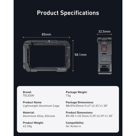 TELESIN Aluminum Alloy Protective Frame Cage for DJI Osmo Action 6