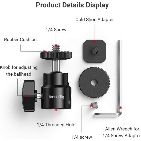 SmallRig Camera Hot Shoe Mount with 1/4"-20 Screw Ball Head