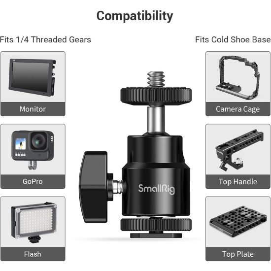 SmallRig Camera Hot Shoe Mount with 1/4"-20 Screw Ball Head