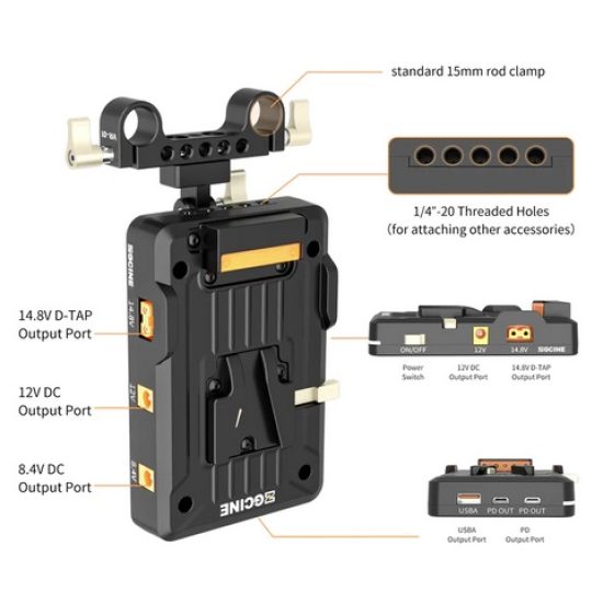 ZGCINE V-Mount Battery Plate with 15mm LWS Mount and Adjustable Arm (Kit 3)