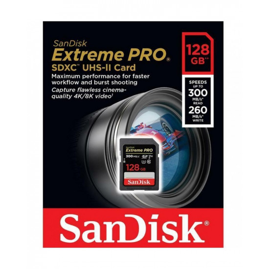 SanDisk 128GB Extreme PRO UHS-II SDXC 300 MB/s Memory Card SanDisk 128GB Extreme PRO UHS-II SDXC 300 MB/s Memory Card