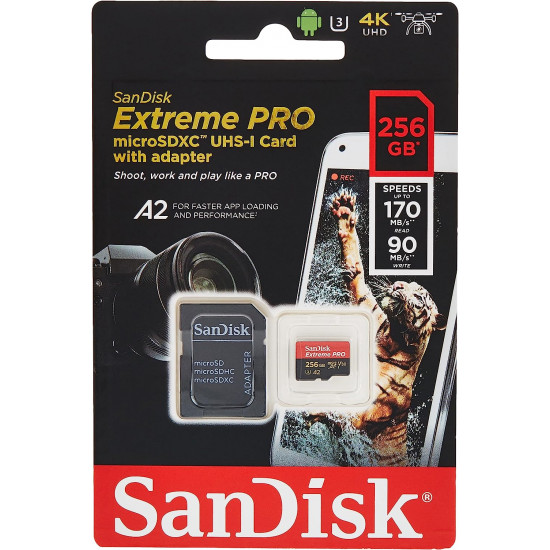 SanDisk 256GB Extreme Pro UHS-I microSDXC Memory Card with SD Adapter SanDisk 256GB Extreme Pro UHS-I microSDXC Memory Card with SD Adapter
