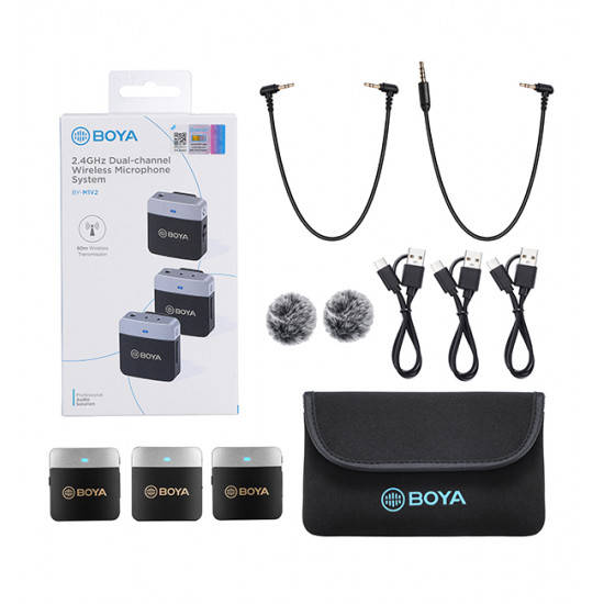 BOYA BY-M1V2 2.4GHz Dual-Channel Wireless Microphone System BOYA BY-M1V2 2.4GHz Dual-Channel Wireless Microphone System