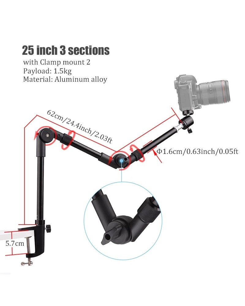 BFOLLOW Magic Articulated Arm 25" 32" Clamp Mount for DSLR Camera Camcorder Overhead Video Studio Webcam Tablet Phone Bracket BFOLLOW Magic Articulated Arm 25" 32" Clamp Mount for DSLR Camera Camcorder Overhead Video Studio Webcam Tablet Phone Bracket