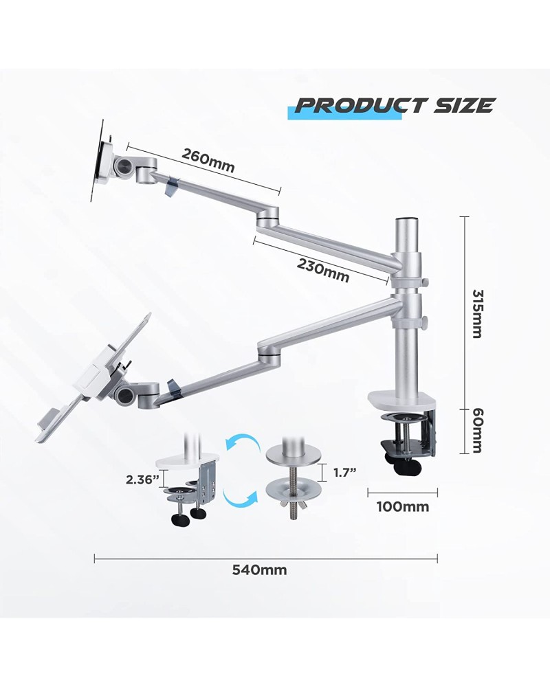 Aluminum Height Adjustable Desktop Dual Arm 17-32 inch Monitor Holder+12-17 inch Laptop Holder Stand OL-3L Full Motion Mount Arm Aluminum Height Adjustable Desktop Dual Arm 17-32 inch Monitor Holder+12-17 inch Laptop Holder Stand OL-3L Full Motion Mount Arm