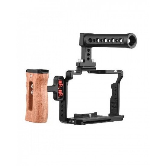 Andoer Camera Video Cage Top Handle Side Wooden Grip Dual Cold Shoe Mount 1/4"for Sony A7IV/A7III/A7II/A7R III/A7R II/A7S II
