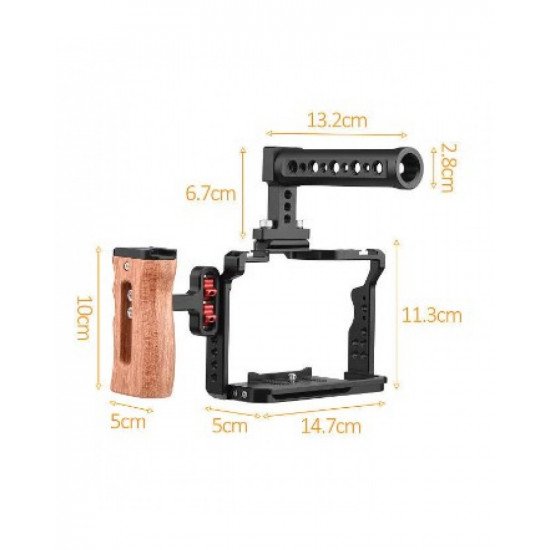 Andoer Camera Video Cage Top Handle Side Wooden Grip Dual Cold Shoe Mount 1/4"for Sony A7IV/A7III/A7II/A7R III/A7R II/A7S II