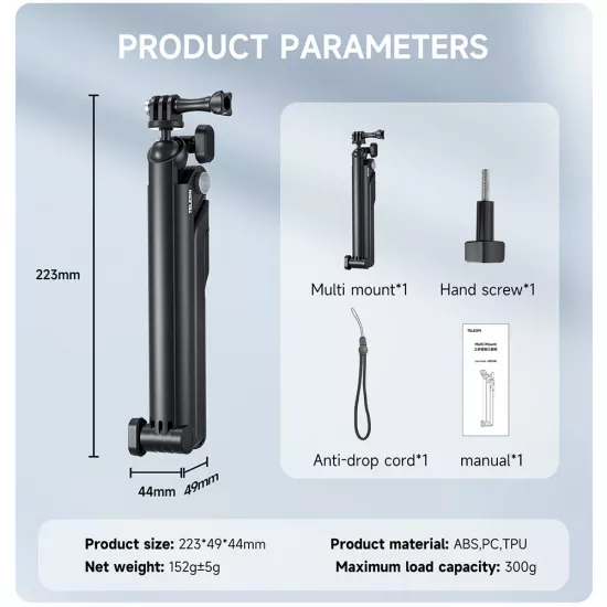 TELESIN Multifunctional Foldable Tripod Selfie Stick Mount for Action Cameras TELESIN Multifunctional Foldable Tripod Selfie Stick Mount for Action Cameras