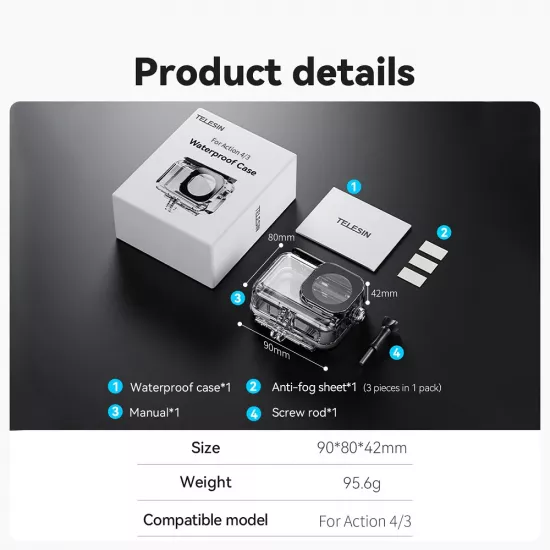TELESIN Waterproof Case for DJI OSMO ACTION 3/4