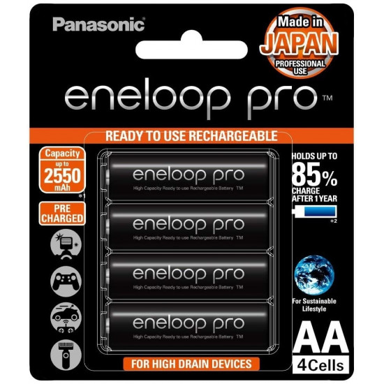 Panasonic Eneloop Pro AA 2450mAh Rechargeable Batteries 4 Pack Panasonic Eneloop Pro AA 2450mAh Rechargeable Batteries 4 Pack