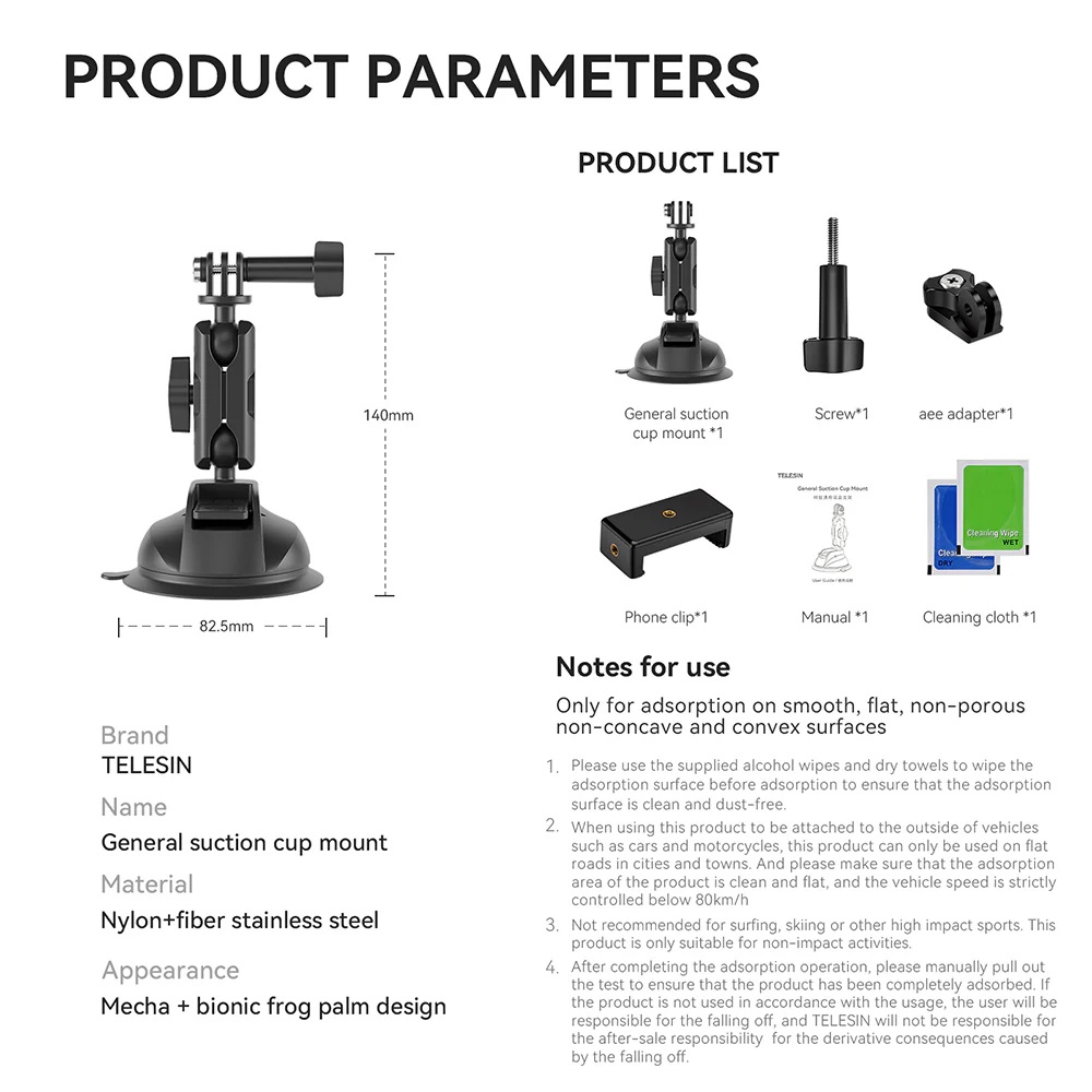 TELESIN Upgraded General Suction Cup Mount With Phone Clip TELESIN Upgraded General Suction Cup Mount With Phone Clip