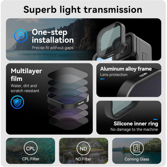 TELESIN ND8 ND16 ND32 CPL Lens Filters Set for GoPro Hero 13 TELESIN ND8 ND16 ND32 CPL Lens Filters Set for GoPro Hero 13