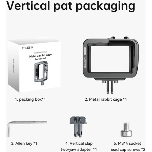 TELESIN Aluminum Cage with Vertical Frame for GoPro HERO 13/12/11/10/9 TELESIN Aluminum Cage with Vertical Frame for GoPro HERO 13/12/11/10/9