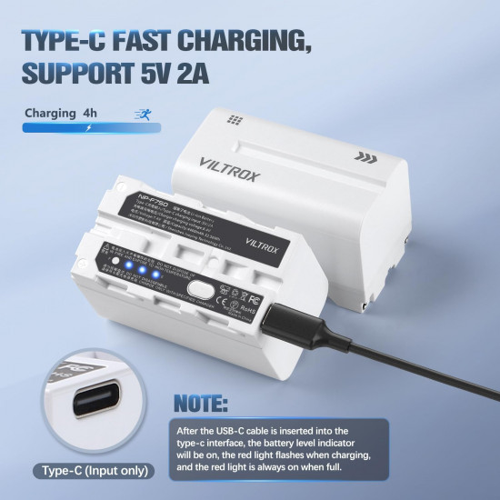 VILTROX NP-F750 Rechargeable Lithium-Ion Battery with USB-C Charging Port VILTROX NP-F750 Rechargeable Lithium-Ion Battery with USB-C Charging Port