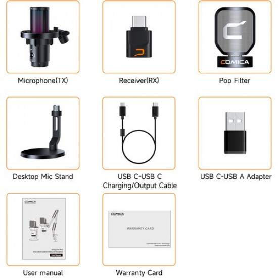 COMICA Audio EJoy Uni Pro D RGB Cardioid Condenser Wireless/USB-C Microphone with Desktop Stand COMICA Audio EJoy Uni Pro D RGB Cardioid Condenser Wireless/USB-C Microphone with Desktop Stand
