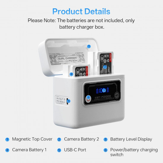 VILTROX BT-FZ100 Camera Battery Charging Case Power Bank for Sony NP-FZ100 (Battery Not Included) VILTROX BT-FZ100 Camera Battery Charging Case Power Bank for Sony NP-FZ100 (Battery Not Included)