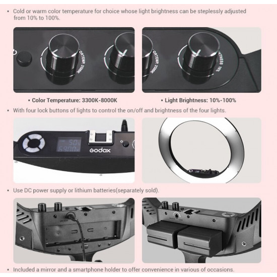 Godox LR160 Black Led Ring Light with Make Up Mirror Bi-color 3300-8000K 18W Video Selfie Makeup Fill Lighting Live Shooting Godox LR160 Black Led Ring Light with Make Up Mirror Bi-color 3300-8000K 18W Video Selfie Makeup Fill Lighting Live Shooting