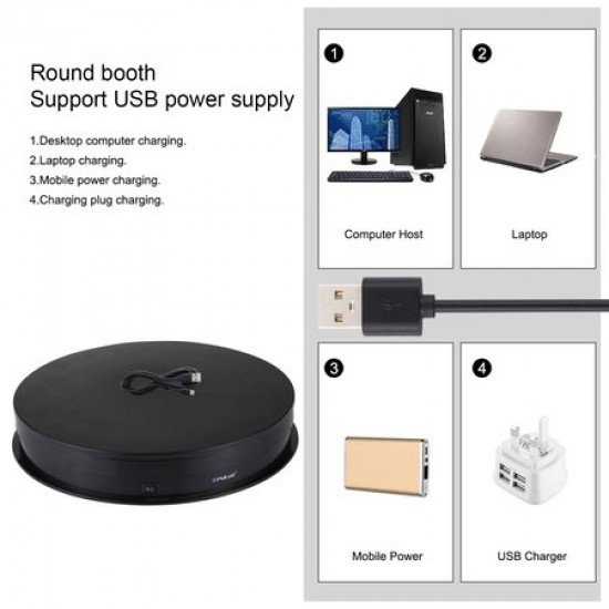 PULUZ Turntable Display Stand Adjusting Speed USB Electric Rotating Video Shooting Props Turntable for Photography (30cm, Black)