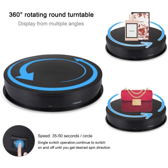 PULUZ Turntable Display Stand Adjusting Speed USB Electric Rotating Video Shooting Props Turntable for Photography (30cm, Black)