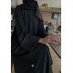 عباية 00186 بأكمام كتان مطرز بالأسود بخامة كريب على حرير عباية 00186 بأكمام كتان مطرز بالأسود بخامة كريب على حرير