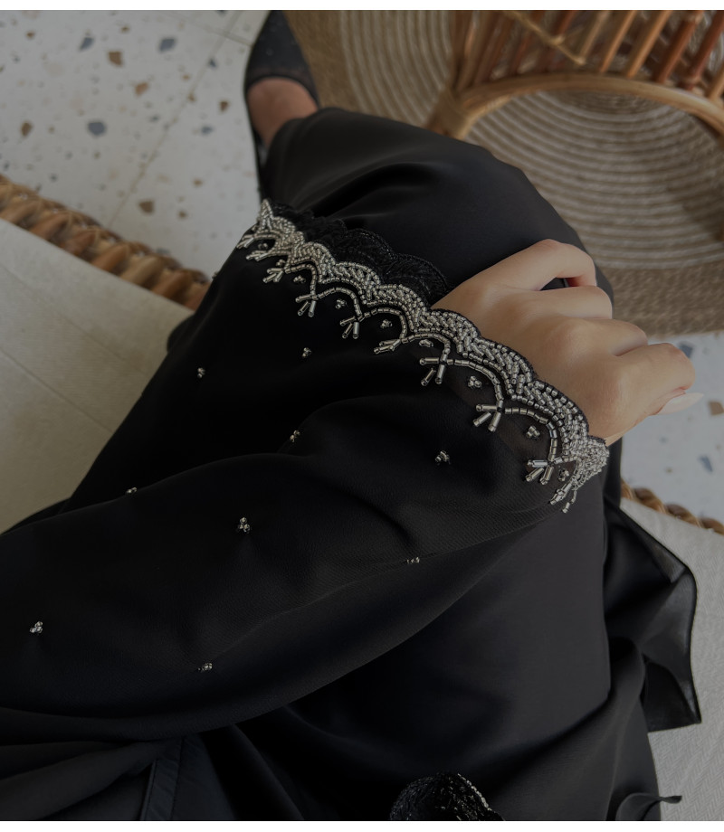 عباية 00205 أنيقة مزينة بطريز يدوي باللول والخرز