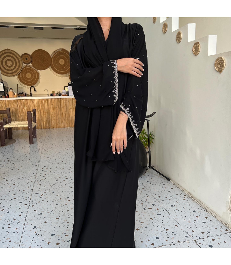 عباية 00205 أنيقة مزينة بطريز يدوي باللول والخرز