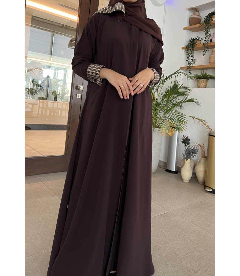 عباية 00293 عباية كريب ياباني بنية بكم كبك 