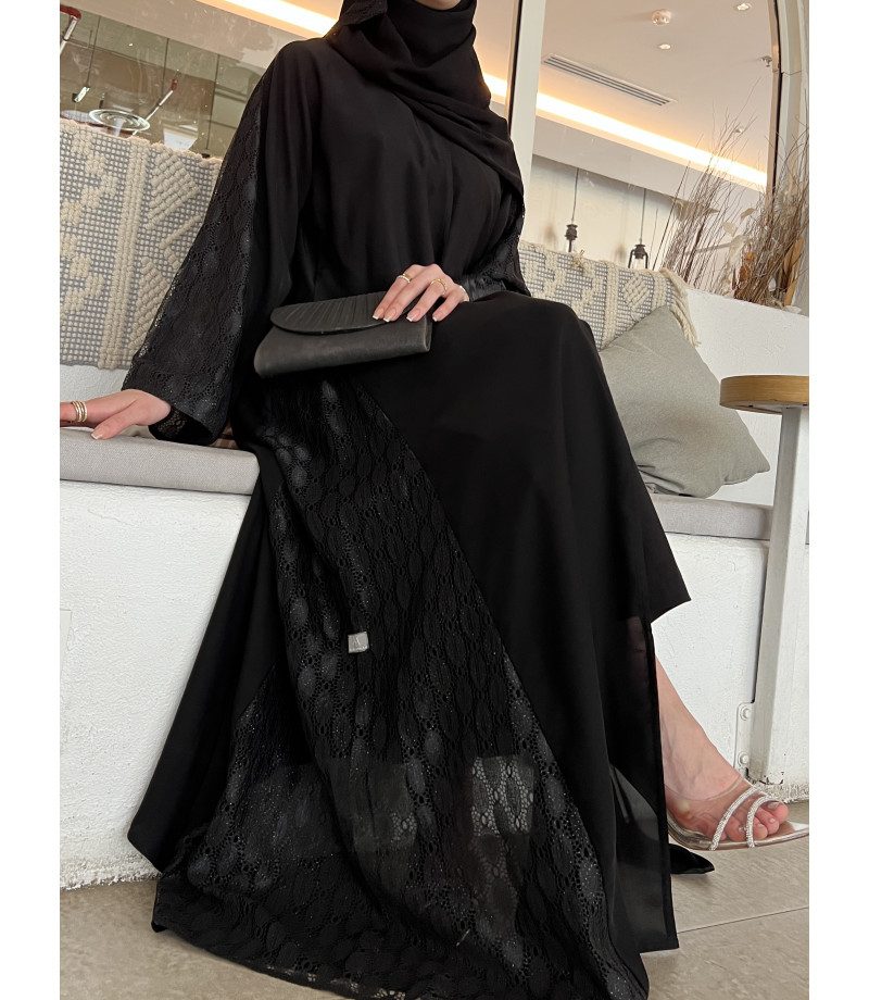 عباية 00389 ناعمة مع تدخيلة الدانتيل الأسود
