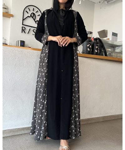عباية 00419 ناعمة مع تدخيلة موسلين مشجر في الجوانب