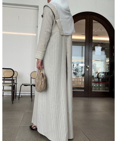 عباية 00423 باللون البيج بخامة الكتان