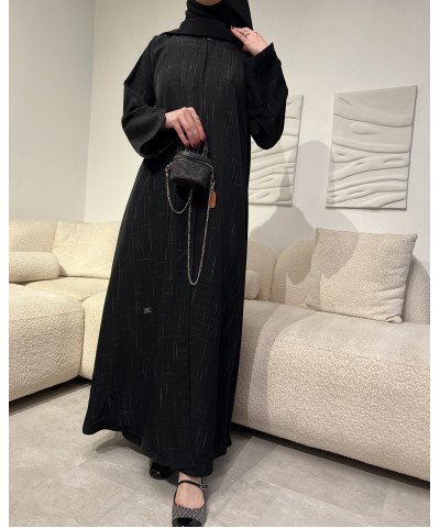 عباية 00440 سوداء أنيقة بخامة كريب تركي سواد فاحم