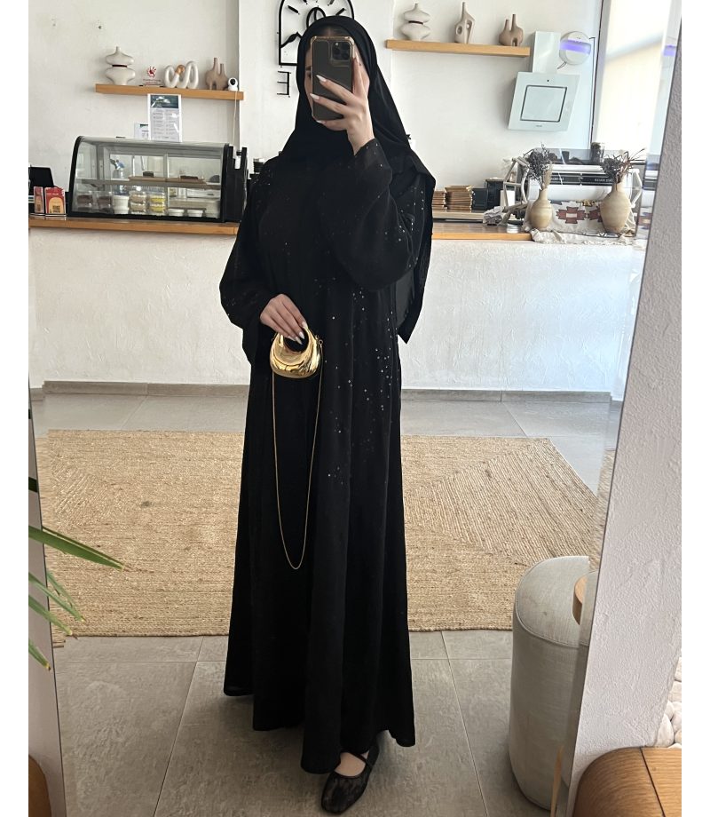 عباية 00462 أنيقة وصيفيةمع شك وتطريز بالترتر الأسود