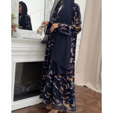 عباية 00473 صيفية مشجرة  بالكحلي بقصة كلاسيك