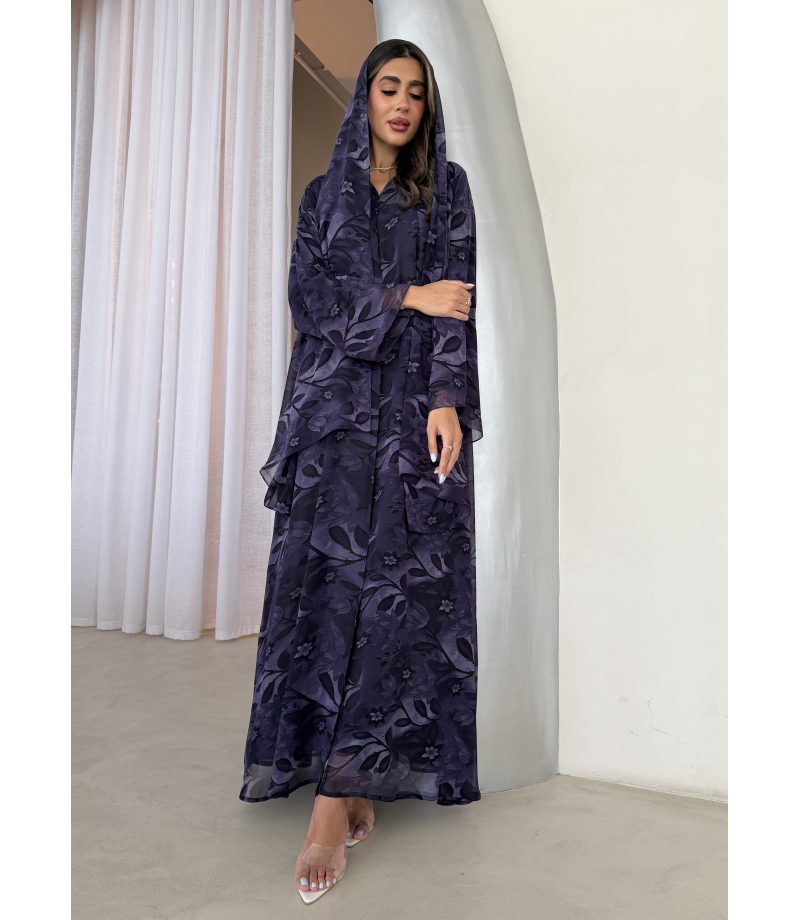 عباية رقم 00481 باللون الموف الغامق بقصة ربع كلوش