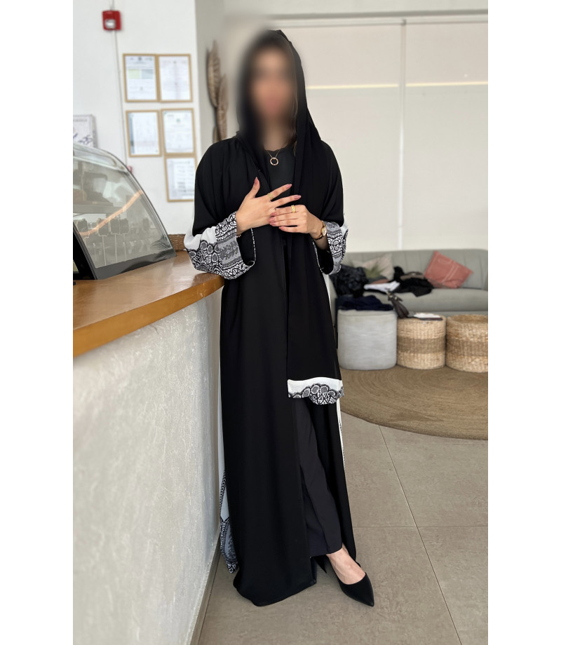 عباية 00256 عباية سوداء كلوش صيفية بخامة خفيفة وأنيقة 