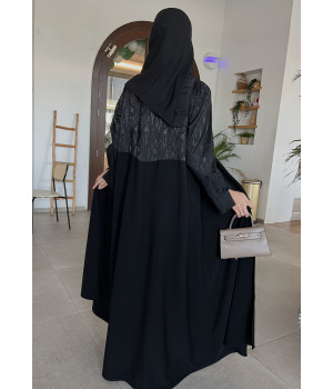 عباية 00301 عصرية مع تدخيلة قماش الجاكار الأسود