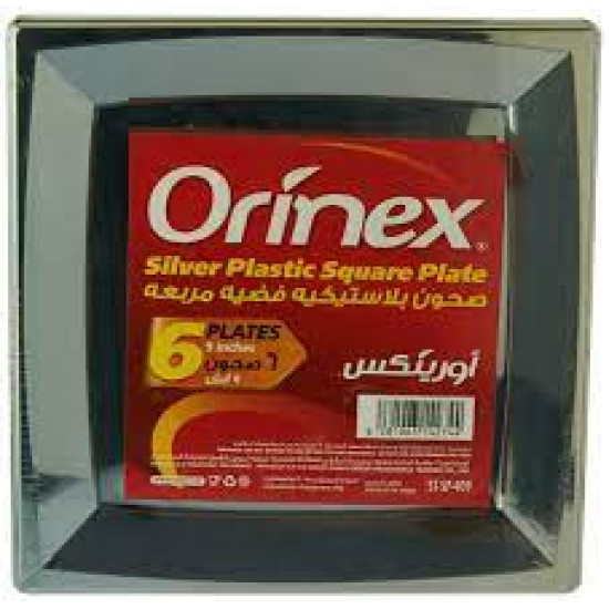 صحن بلاستيك فضي مربع أورينكس 9 أنش 6 حبة