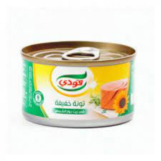 كرتون تونة قودي خفيفة بزيت دوار الشمس صغير 90جم