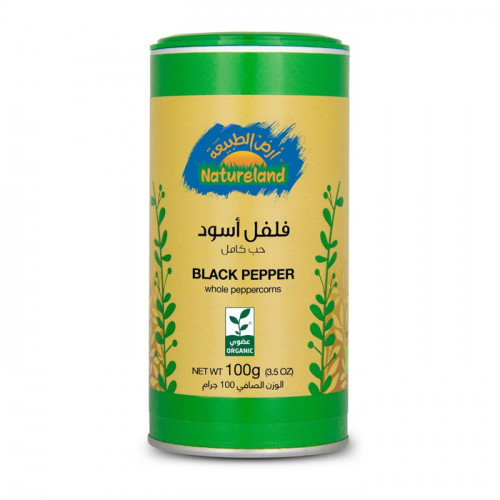فلفل أسود حب كامل عضوي أرض الطبيعة 100جم فلفل أسود حب كامل عضوي أرض الطبيعة 100جم