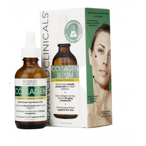 مصل الوجه الفوري بالكولاجين من Advanced Clinicals. مصل الوجه للتجاعيد والخطوط الدقيقة. 1.75 أونصة سائلة.