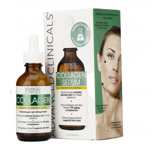 مصل الوجه الفوري بالكولاجين من Advanced Clinicals. مصل الوجه للتجاعيد والخطوط الدقيقة. 1.75 أونصة سائلة.