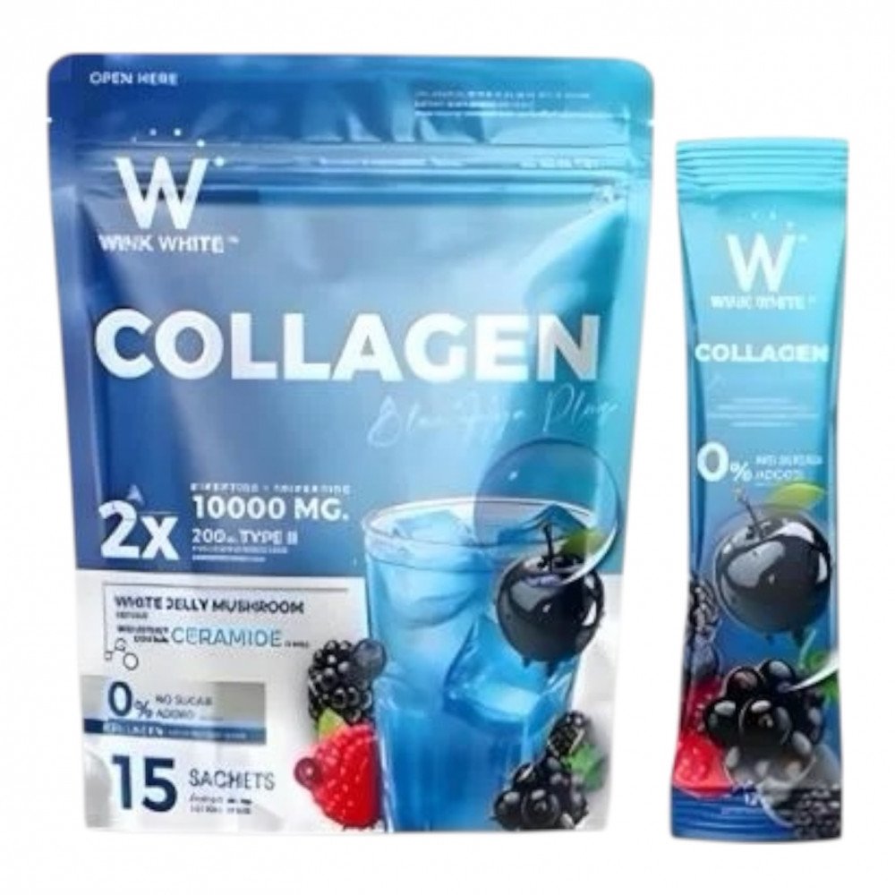 كولاجين وينك وايت 10000 مجم – نكهة التوت الأزرق (15 كيس)