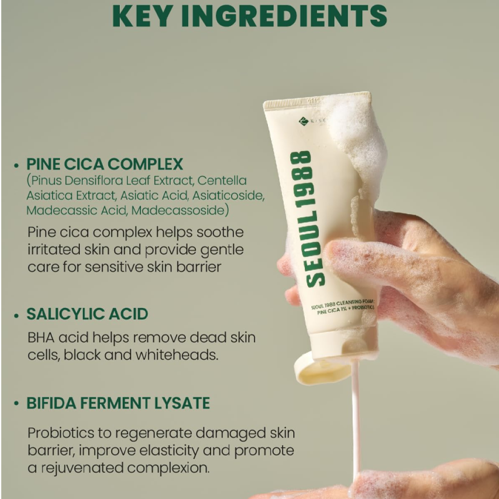 رغوة تنظيف البشرة سيول 1988 - كي-سيكريت - صنوبر سيكا 1% + بروبيوتيك (150 مل)