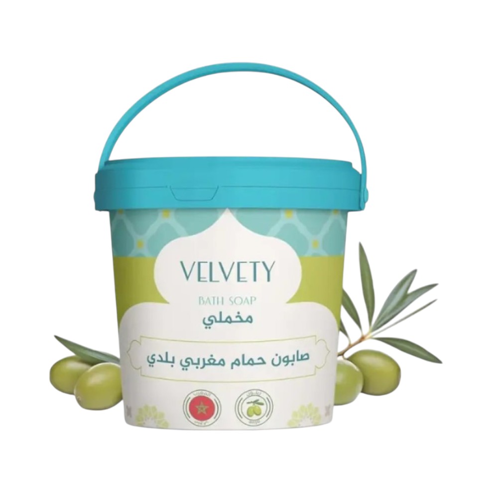 صابون حمام مغربي بلدي مخملي (Velvety) بخلاصة زيت الزيتون - 500 جرام