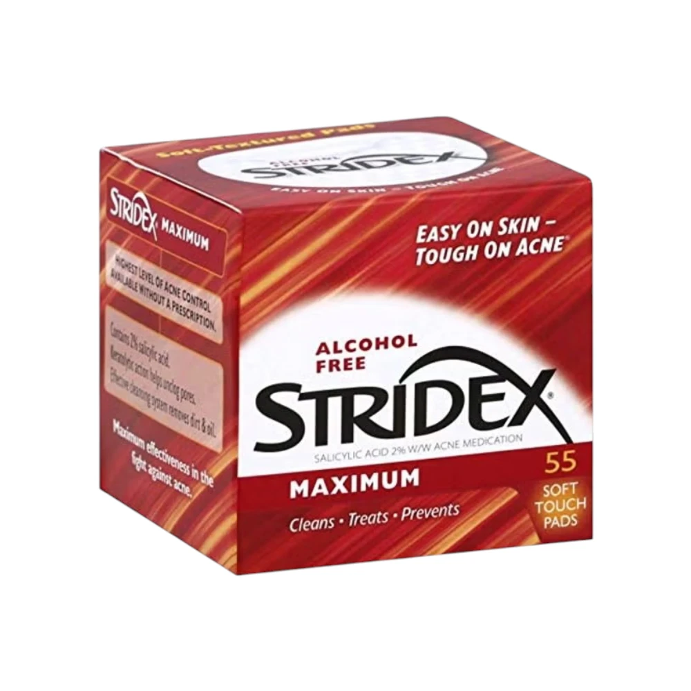 قطن ستريديكس (Stridex) لعلاج حب الشباب - قوة قصوى - 55 قطعة