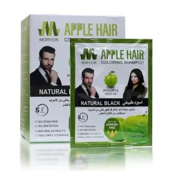 Morvon Ammonia-Free Apple Seed Oil Natural Black Hair Coloring Shampoo Sachets (10 x 25ml)