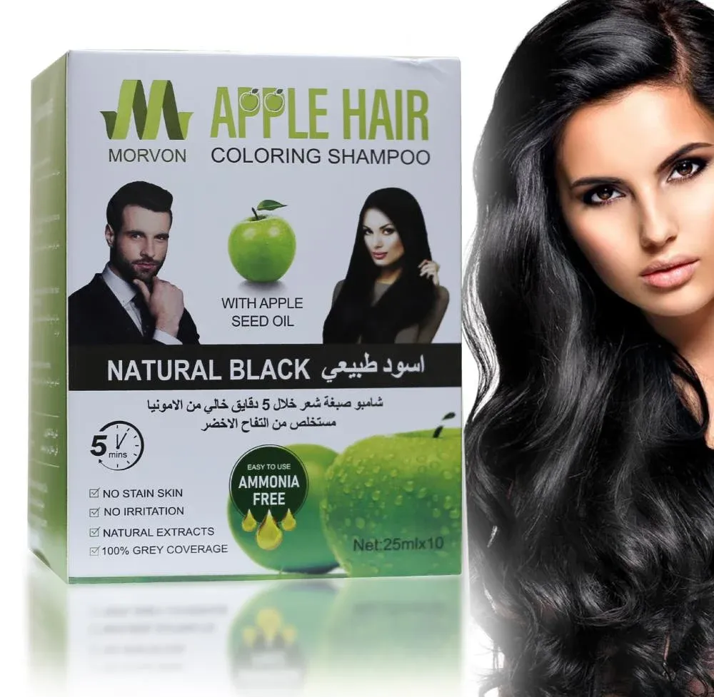 شامبو صبغة شعر أسود طبيعي (أظرف) بزيت بذور التفاح من مورفون Morvon – كرتون 10 أظرف × 25 مل شامبو صبغة شعر أسود طبيعي (أظرف) بزيت بذور التفاح من مورفون Morvon – كرتون 10 أظرف × 25 مل