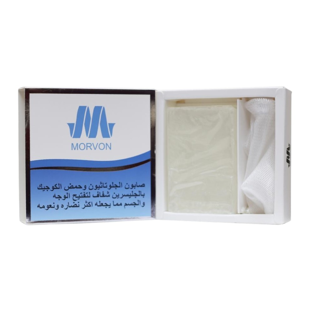 صابون مورفون Morvon الفعّال بالجلوتاثيون وحمض الكوجيك بالجليسرين الشفاف لتفتيح ونضارة ونعومة البشرة – 150 جرام صابون مورفون Morvon الفعّال بالجلوتاثيون وحمض الكوجيك بالجليسرين الشفاف لتفتيح ونضارة ونعومة البشرة – 150 جرام